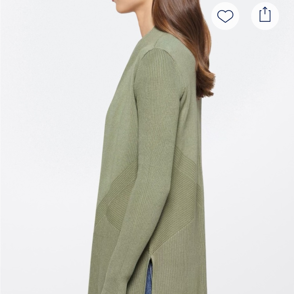 Green Open-Front Cardigan Sweater Lightweight Knit - Picture 3 of 10